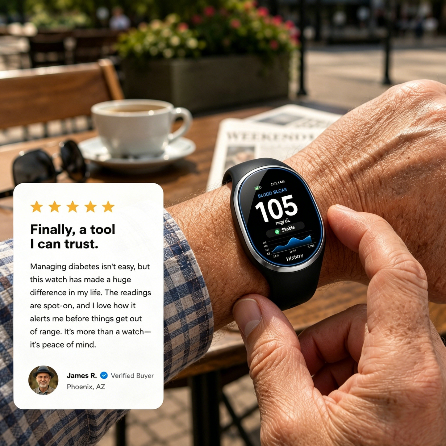 🎉 75% OFF Launch Offer🏆Aurora Tech™ GlucoWatch  99.13% Accuracy • Non-Invasive Technology