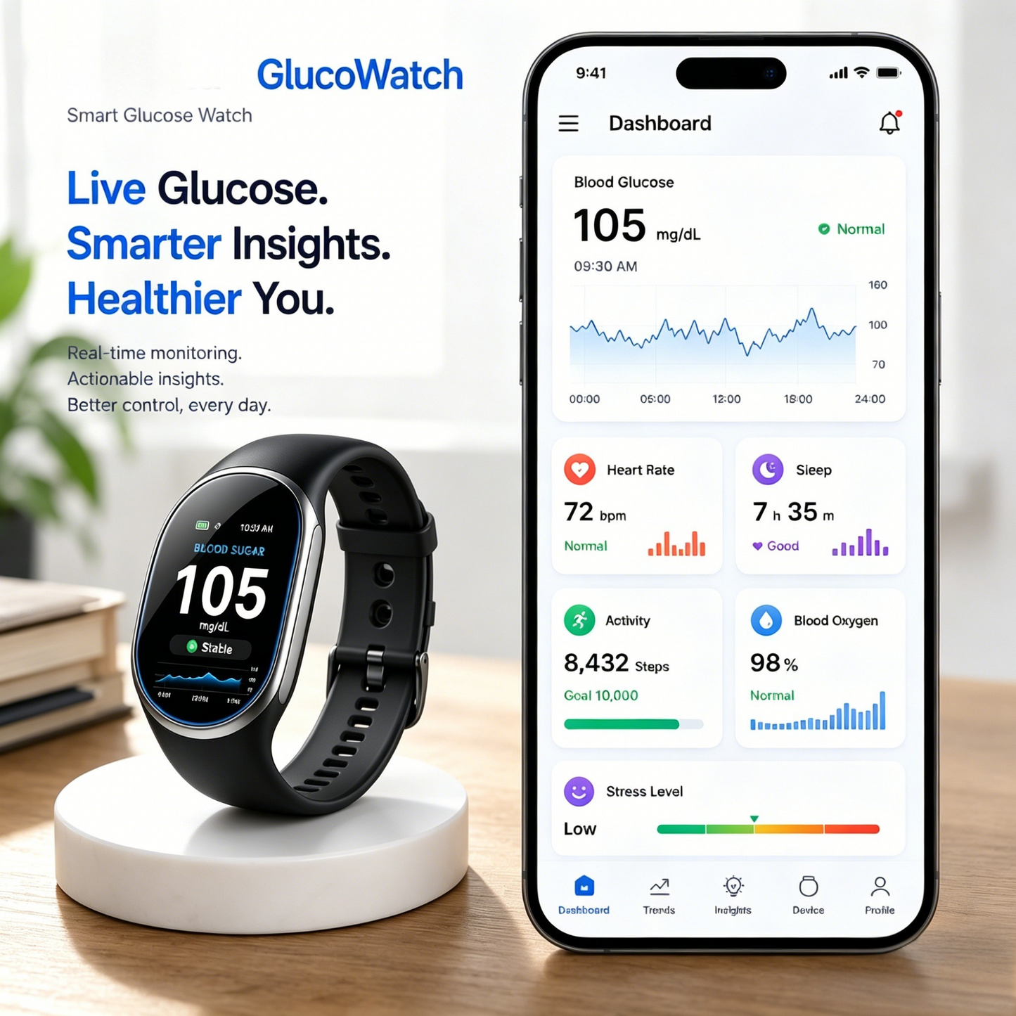 🎉 75% OFF Launch Offer🏆Aurora Tech™ GlucoWatch  99.13% Accuracy • Non-Invasive Technology