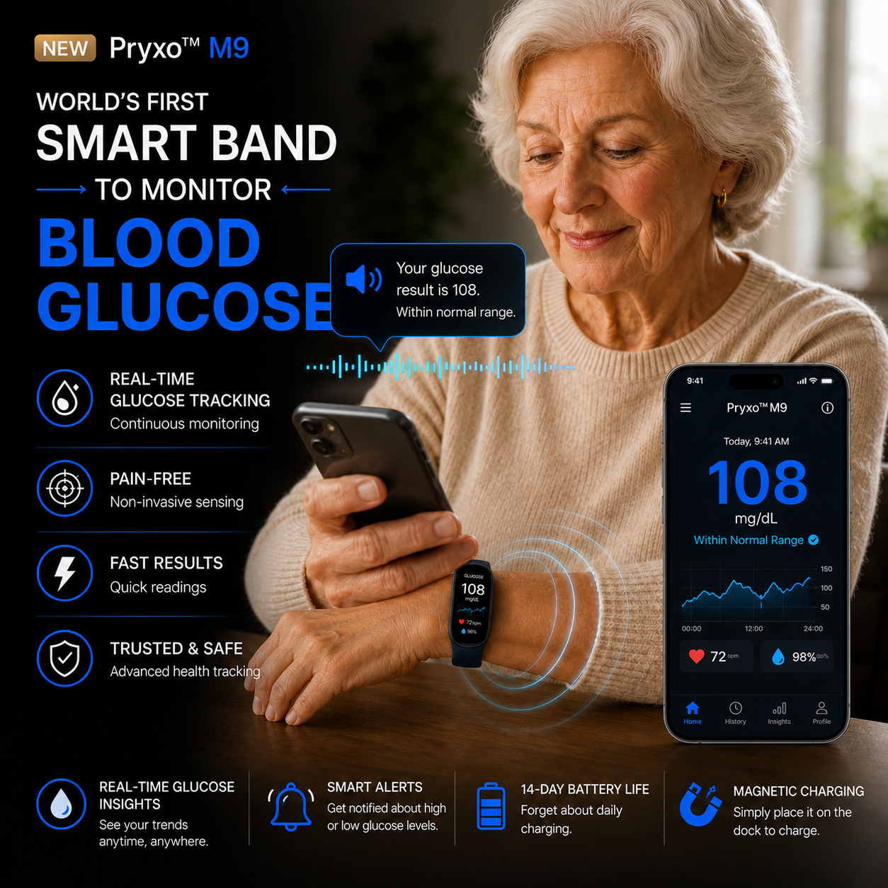 🎉 80% OFF Launch Offer🔥Pryxo™ M9 Non-Invasive Smart Band